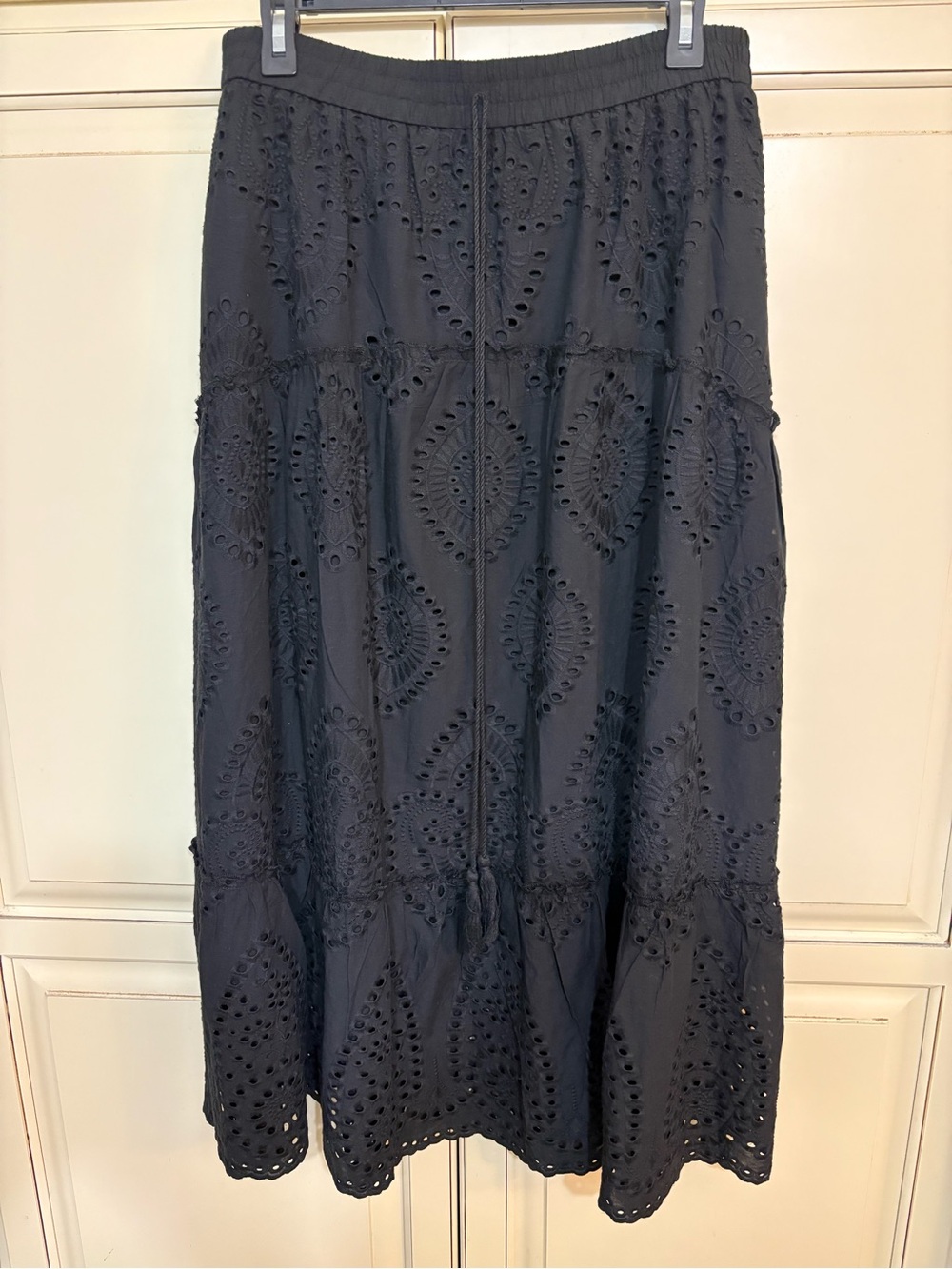 Black Eyelet Tiered Maxi Skirt